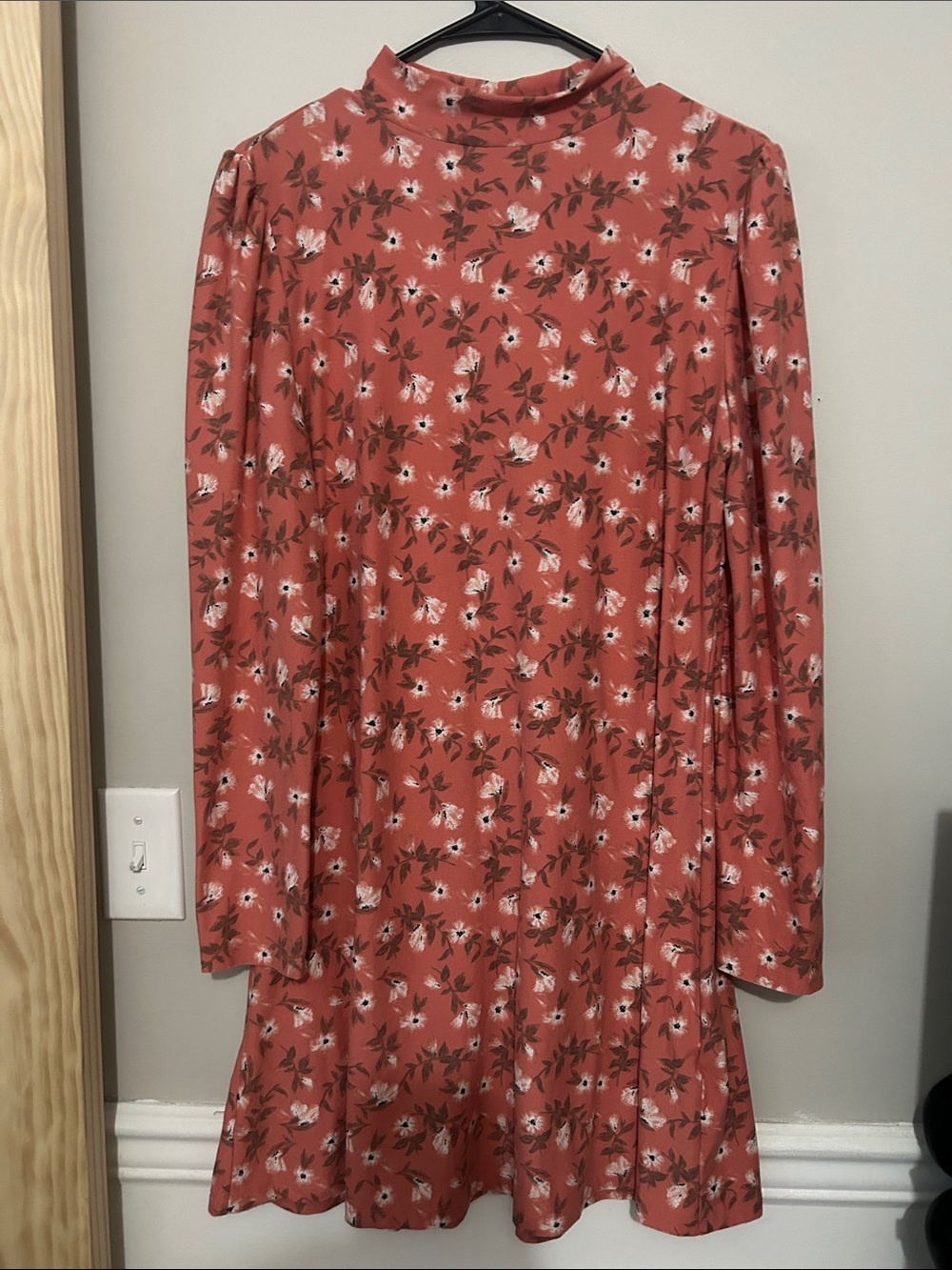 SO Terracotta Floral Mock Neck Long Sleeve Dress